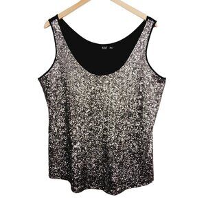 a.n.a. XL Sequin Tank Silver/Gray Sequin Front, Black Fabric Back, Casual Formal